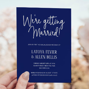 Blue We're Getting Married Casual Beach Wedding Invitation