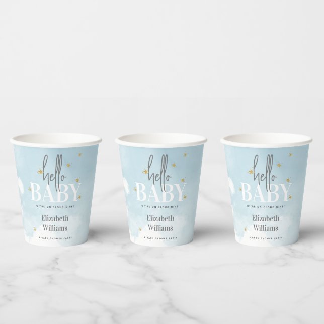 Blue We're on Cloud 9 Hello Baby Shower Party  Paper Cups (Multi)