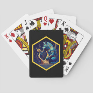 Blue Werewolf Paying A Golden Harp Playing Cards