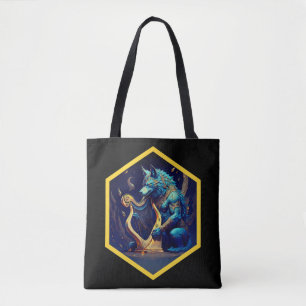 Blue Werewolf Paying A Golden Harp Tote Bag
