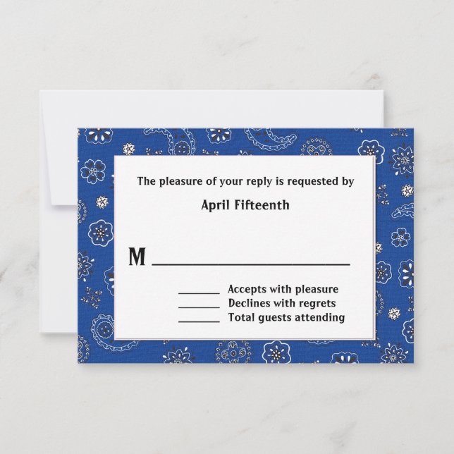 Blue Western Bandanna Custom Wedding RSVP Card (Front)