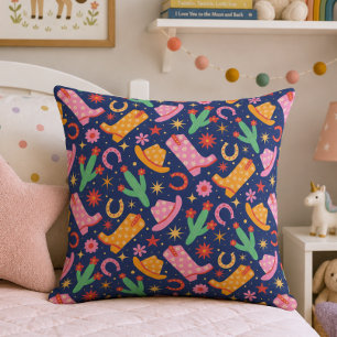 Blue Western Cowgirl Boots Cactus Floral Cushion