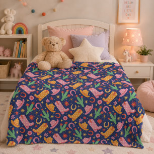 Blue Western Cowgirl Boots Cactus Floral Fleece Blanket