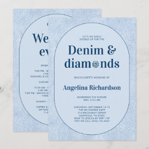 Blue Western Denim and Diamonds Bachelorette Party Invitation