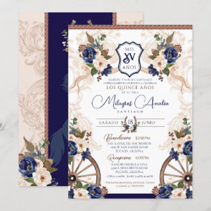 Blue Western Elegant Baroque Charro Quinceanera Invitation