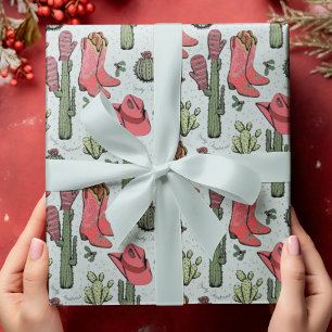 Blue Western Howdy Christmas Cowgirl Wrapping Paper