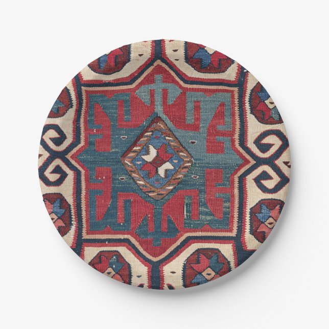 Blue Western Santa Fe Cowboy Style Ornate  Paper Plate (Front)