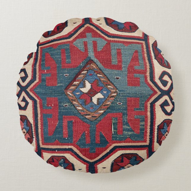 Blue Western Santa Fe Cowboy Style Ornate  Round Cushion (Front)