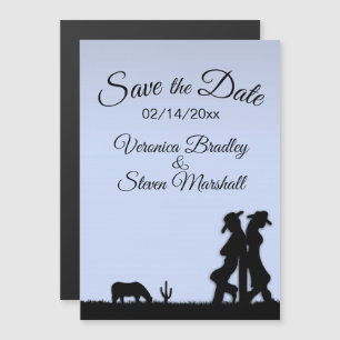 Blue Western Theme Save the Date Magnetic Invitation