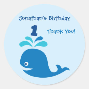 Blue Whale 1st Birthday Favour Sticker