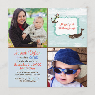 Blue Whale 2 Photo Kids - Birthday Invitation