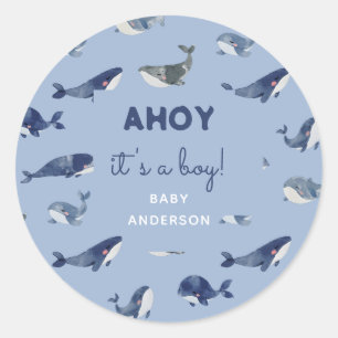 Blue Whale AHOY It's a Boy Baby Shower Classic Round Sticker