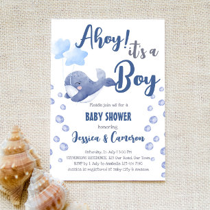  Blue whale ahoy it's a boy nautical baby shower Invitation