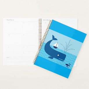 Blue Whale And Blue Sailboat Spiral Planner