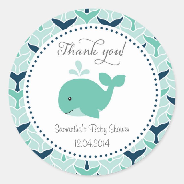 Blue Whale Baby Shower Sticker (Front)