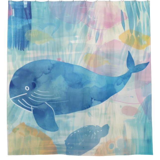 Blue whale background  shower curtain (Front)
