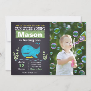 Blue Whale Birthday Invitation with photo