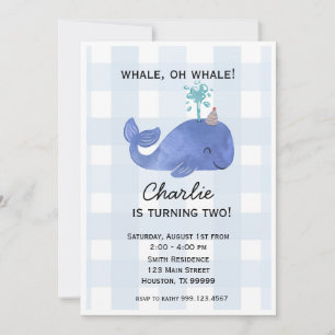 Blue Whale Birthday Party Invitation, Customisable Invitation