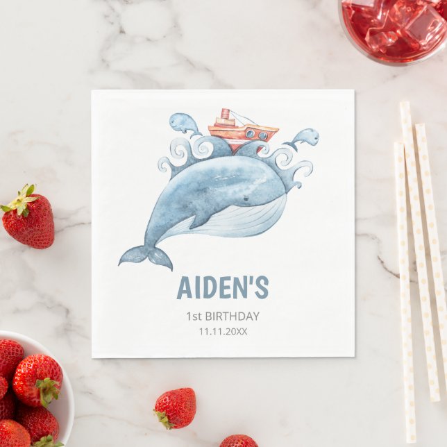 Blue Whale Birthday Party Paper Napkin (Insitu)