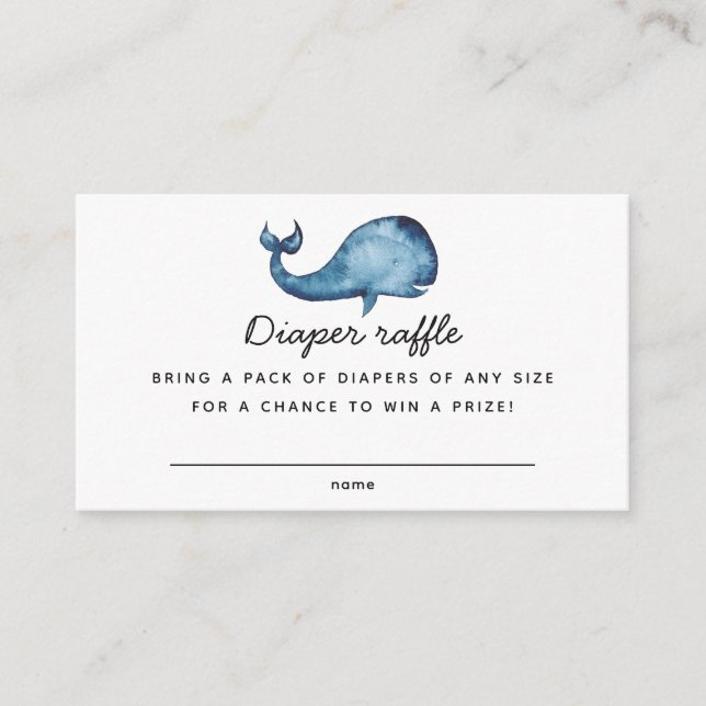 Blue whale boy. Baby Shower Diaper Raffle ticket  Enclosure Card (Front)