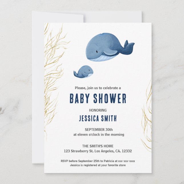 Blue Whale Boy Baby Shower Invitation (Front)