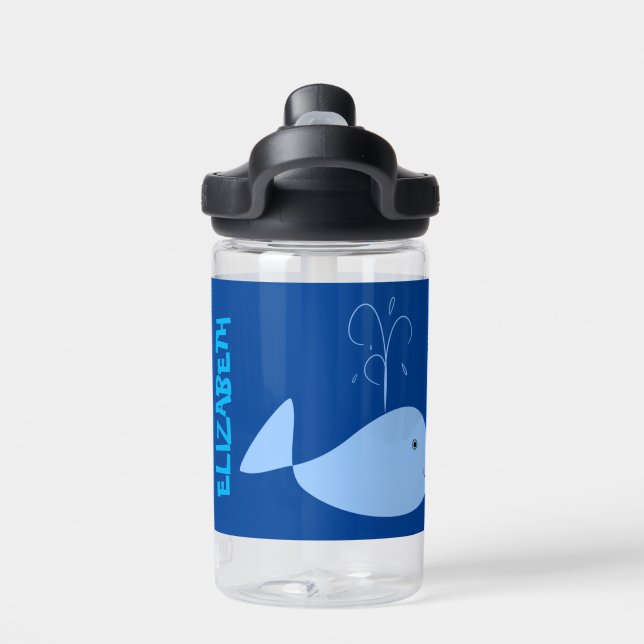 Blue Whale Cartoon Kids Water Bottle (Back)