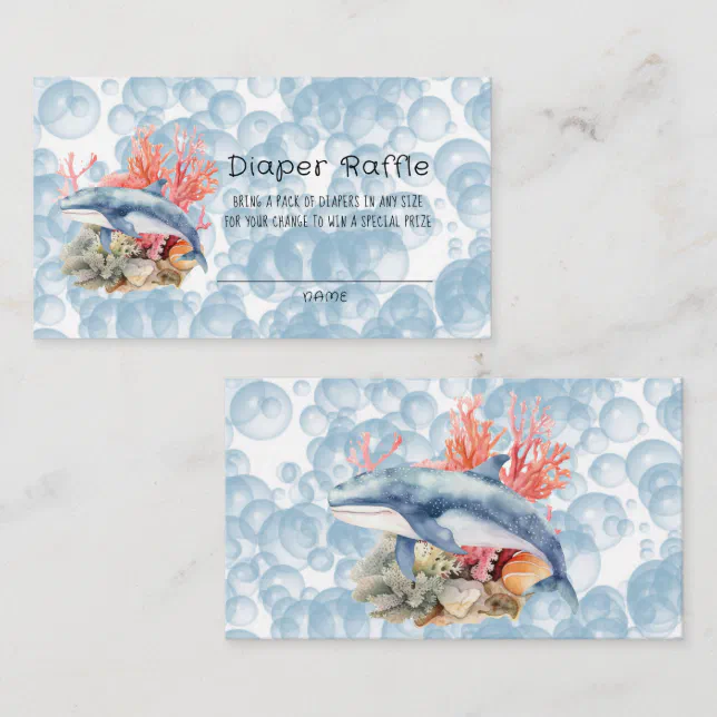 Blue Whale Coral Reef Bubbles Boy Diaper Raffle Business Card | Zazzle