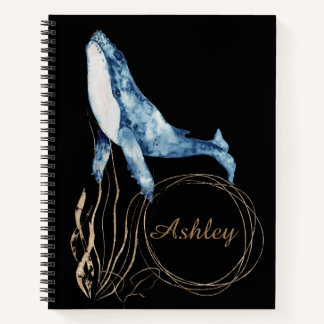Blue Whale Custom Name Notebook