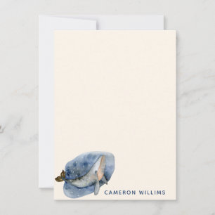 Blue Whale Cute Watercolor Nautical Personalised Card