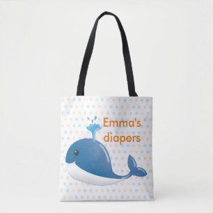 Blue whale diaper tote with name