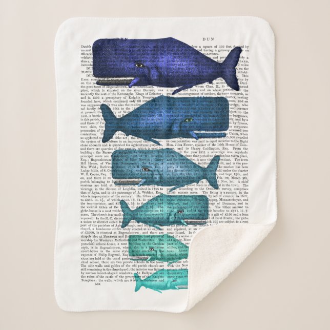 Blue Whale Family Sherpa Blanket (Front)