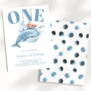 Blue Whale First Birthday Party Invitation
