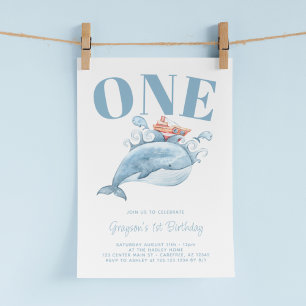 Blue Whale First Birthday Party Invitation