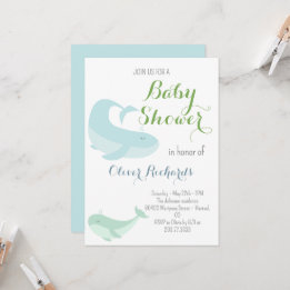 Blue Whale Green Pastel Ocean Fish Baby Shower  Invitation