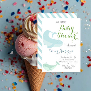 Blue Whale Green Pastel Ocean Fish Baby Shower  Invitation