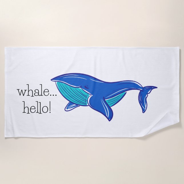 Blue Whale Hello Preppy Beach Towel (Front)