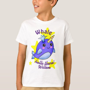 Blue Whale Hello There with Cute Yellow Stars T-Shirt