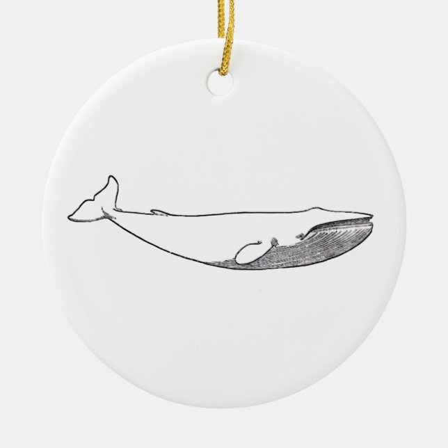 Blue Whale Illustration (line art) Ceramic Tree Decoration (Front)