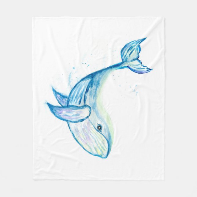 Blue whale in watercolors fleece blanket (Front)
