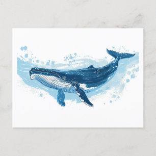 Blue whale mammal swimming postcard