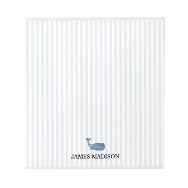 Blue Whale Monogram Nautical Stripe Notepad (Front)