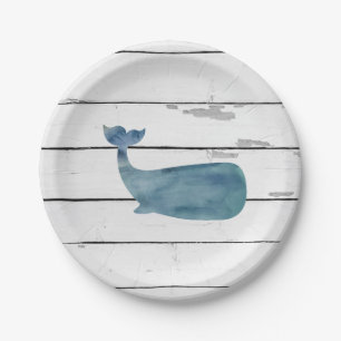 Blue Whale Nautical Beach Shiplap Paper Plate