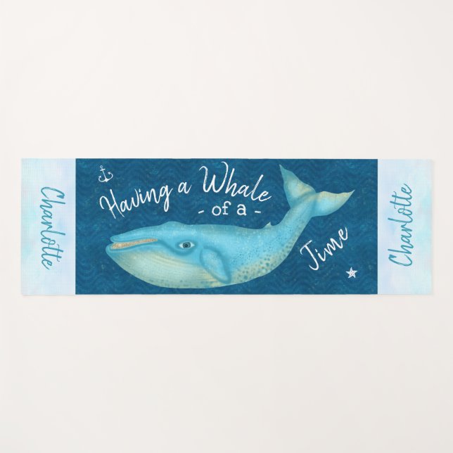 Blue Whale Nautical Beach Time Personalised Ocean Yoga Mat (Front (Horizontal))