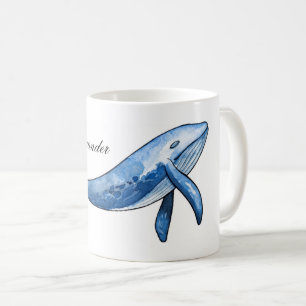 Blue whale. Nautical fish cup. Sea gift. Ocean Coffee Mug