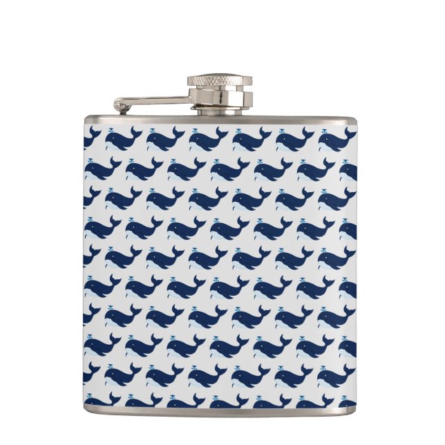 Blue Whale, Nautical Hip Flask (Front)