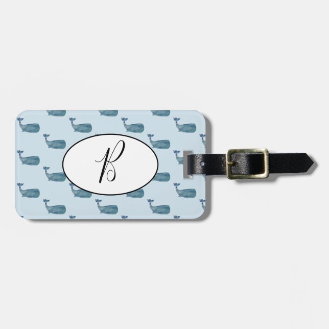 Blue Whale Nautical Luggage Tag (Front Horizontal)
