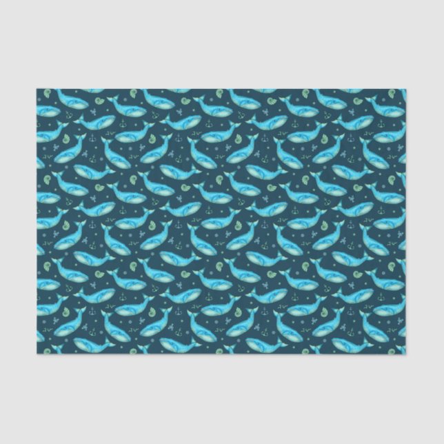 Blue Whale Nautical Ocean Beach Cute Pattern Tissue Paper (Front)