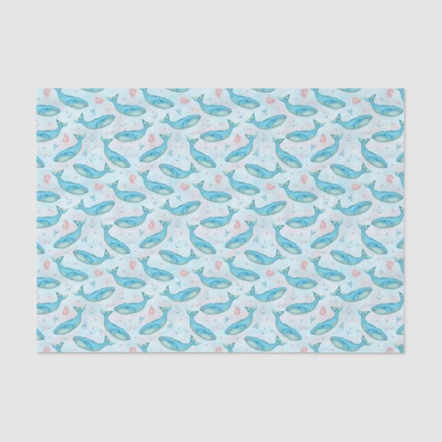 Blue Whale Nautical Ocean Beach Cute Sea Teal Tissue Paper (Front)