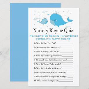 Blue Whale Nursery Rhyme Quiz baby shower game