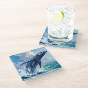 Blue Whale Ocean Animal Painting Glass Coaster